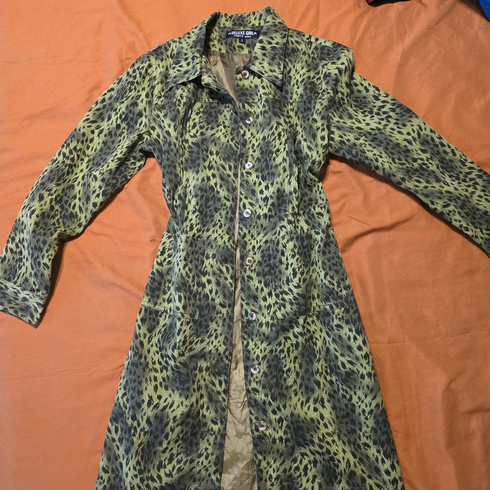 Green Animal Print Trench Coat Or Dress